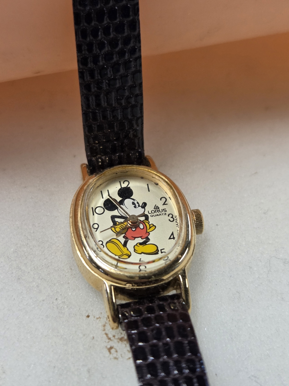 Disney Mickey Mouse Gold-Tone Watch with Black Strap
